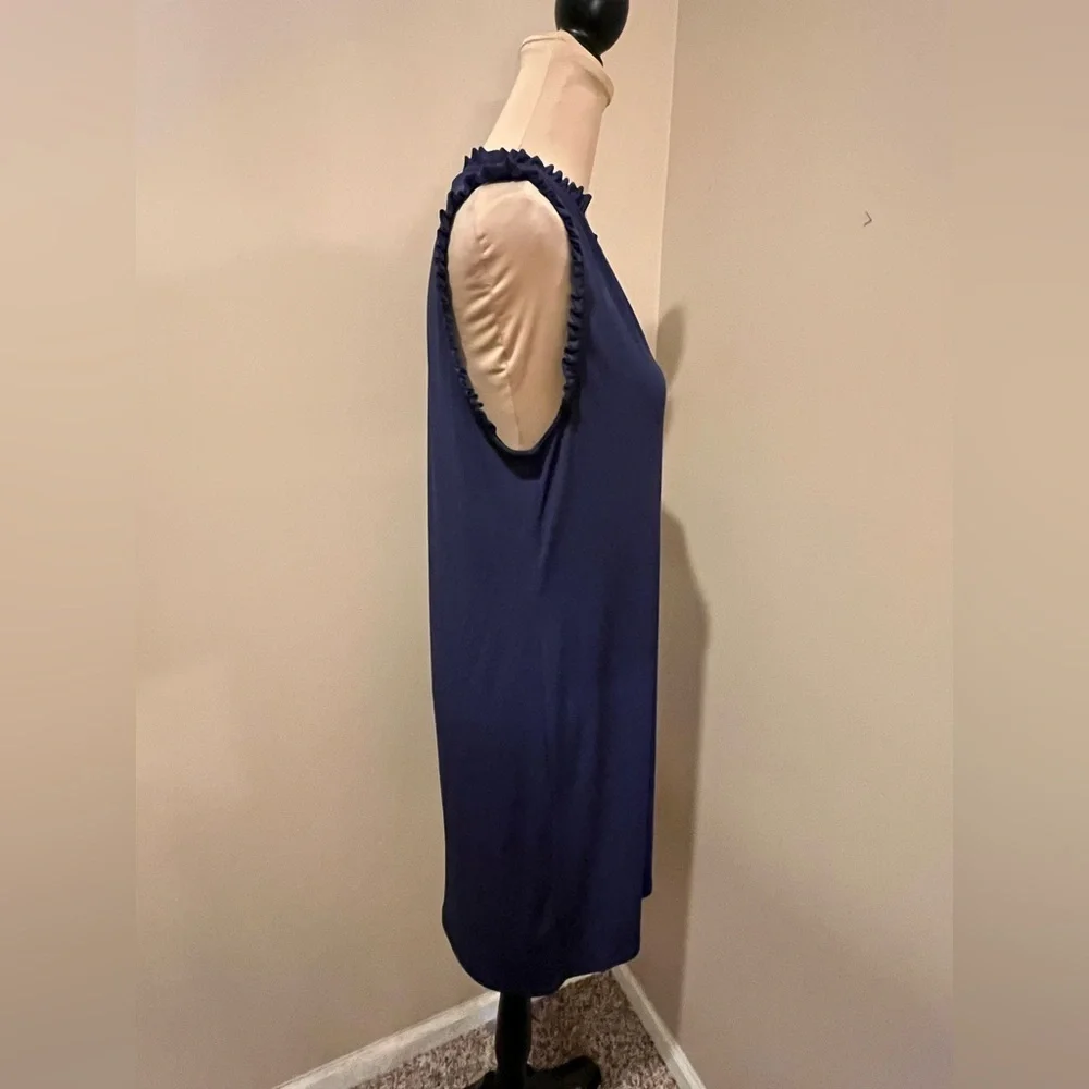 Michael Kors Navy Sleeveless Shift Mini with Ruffle Trim & V Neck, size Med